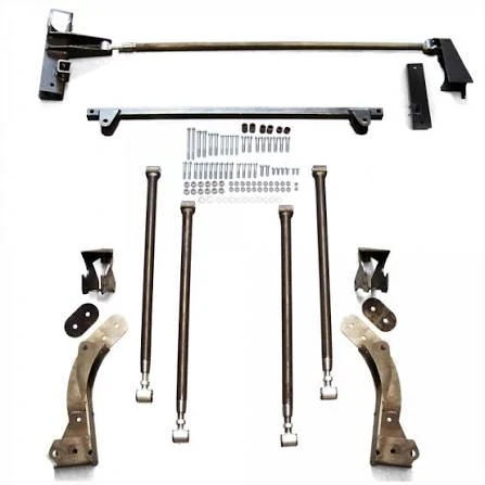 Mastodon 4-link rear suspension kit laid out: bars, brackets and hardware